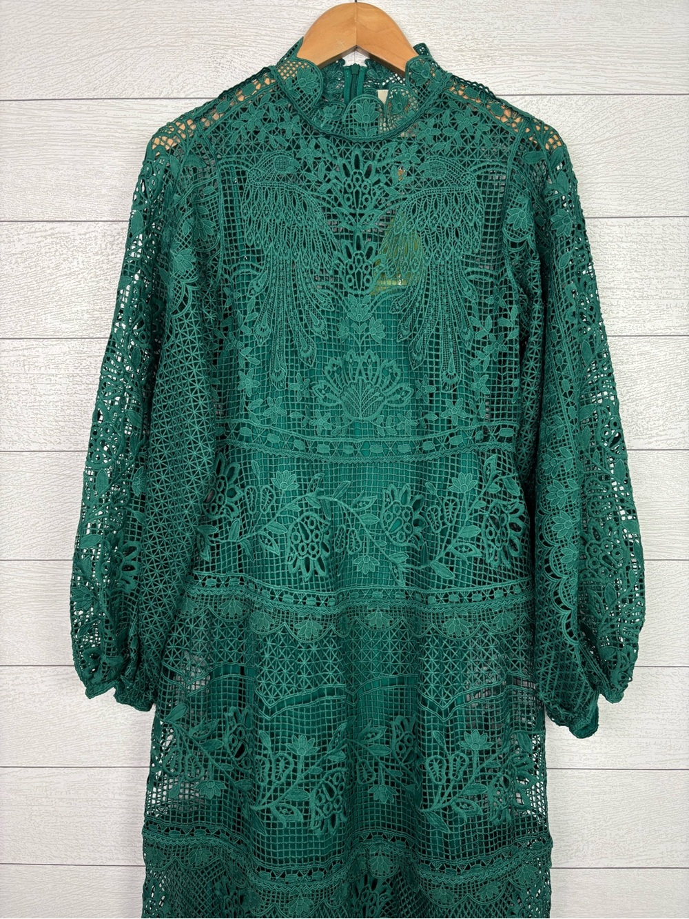 NWT Farm Rio Dark Guipure Lace Emerald Green Long Sleeve Maxi Dress Medium New - Picture 6 of 7